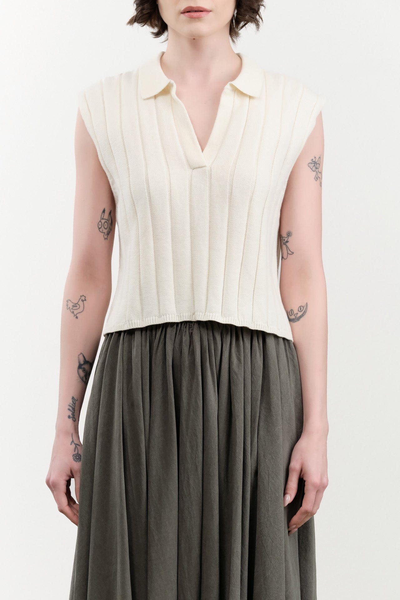 7115 by Szeki Apparel Womens Sweaters Collared Ribbed Vest