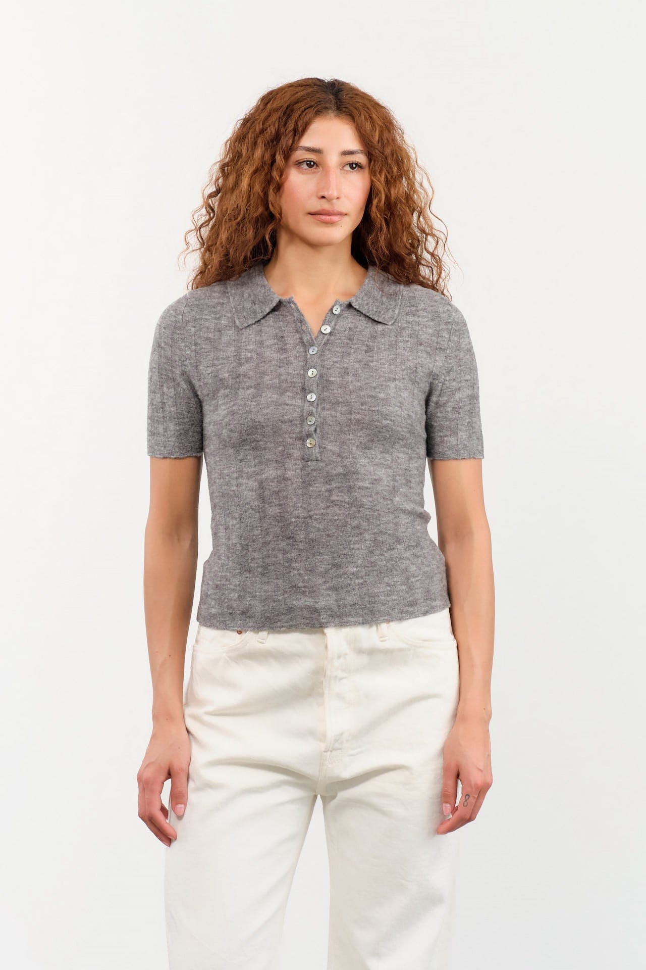 7115 by Szeki Apparel Womens Sweaters Collared Short Sleeves Top