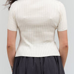 Back view of Collared V-Neck Knit Top in Off-White