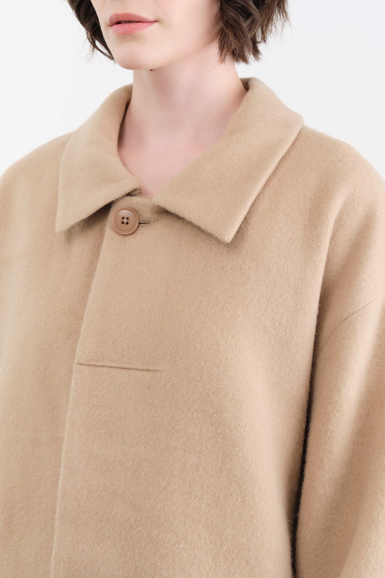 7115 by Szeki Apparel Womens Outerwear Cuffed Wool Coat in Desert Sand