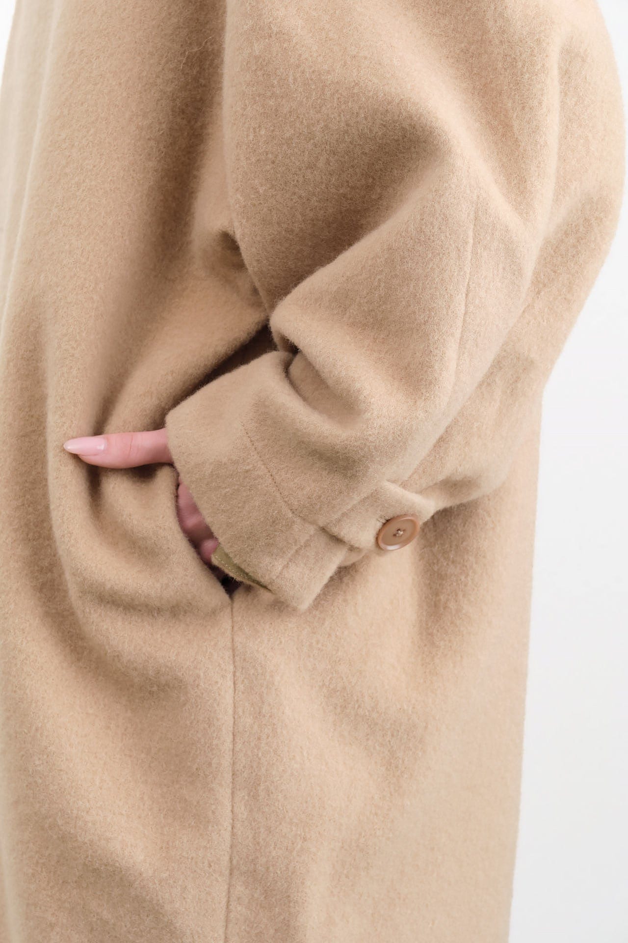 7115 by Szeki Apparel Womens Outerwear Cuffed Wool Coat in Desert Sand