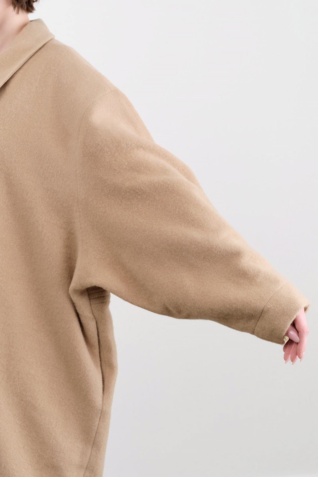 7115 by Szeki Apparel Womens Outerwear Cuffed Wool Coat in Desert Sand
