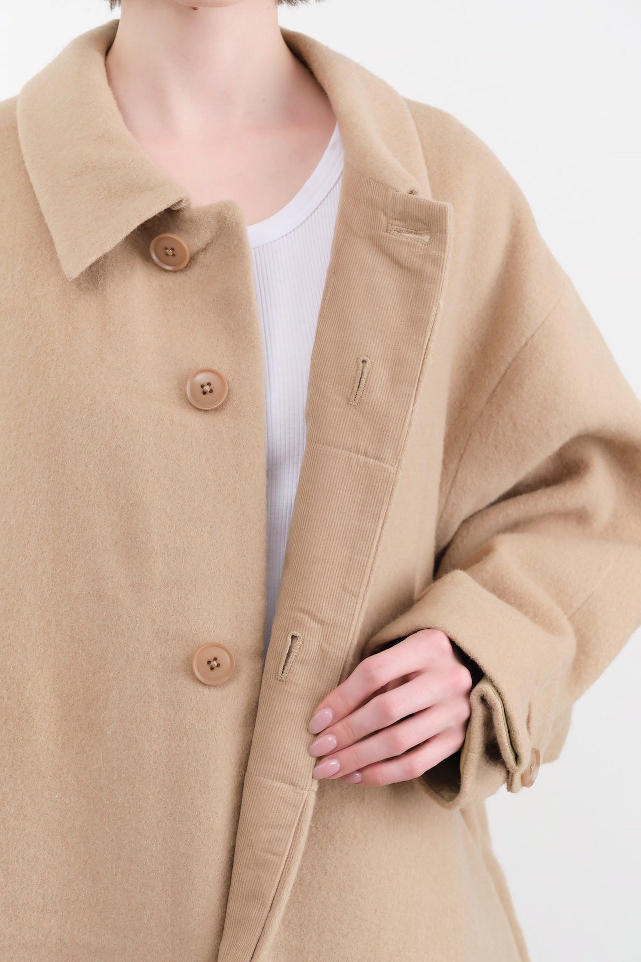 7115 by Szeki Apparel Womens Outerwear Cuffed Wool Coat in Desert Sand