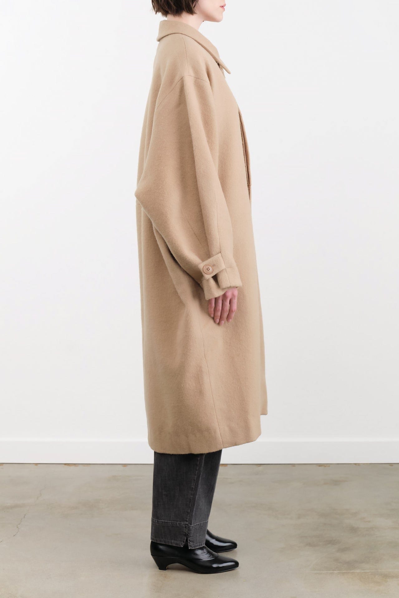 7115 by Szeki Apparel Womens Outerwear Cuffed Wool Coat in Desert Sand