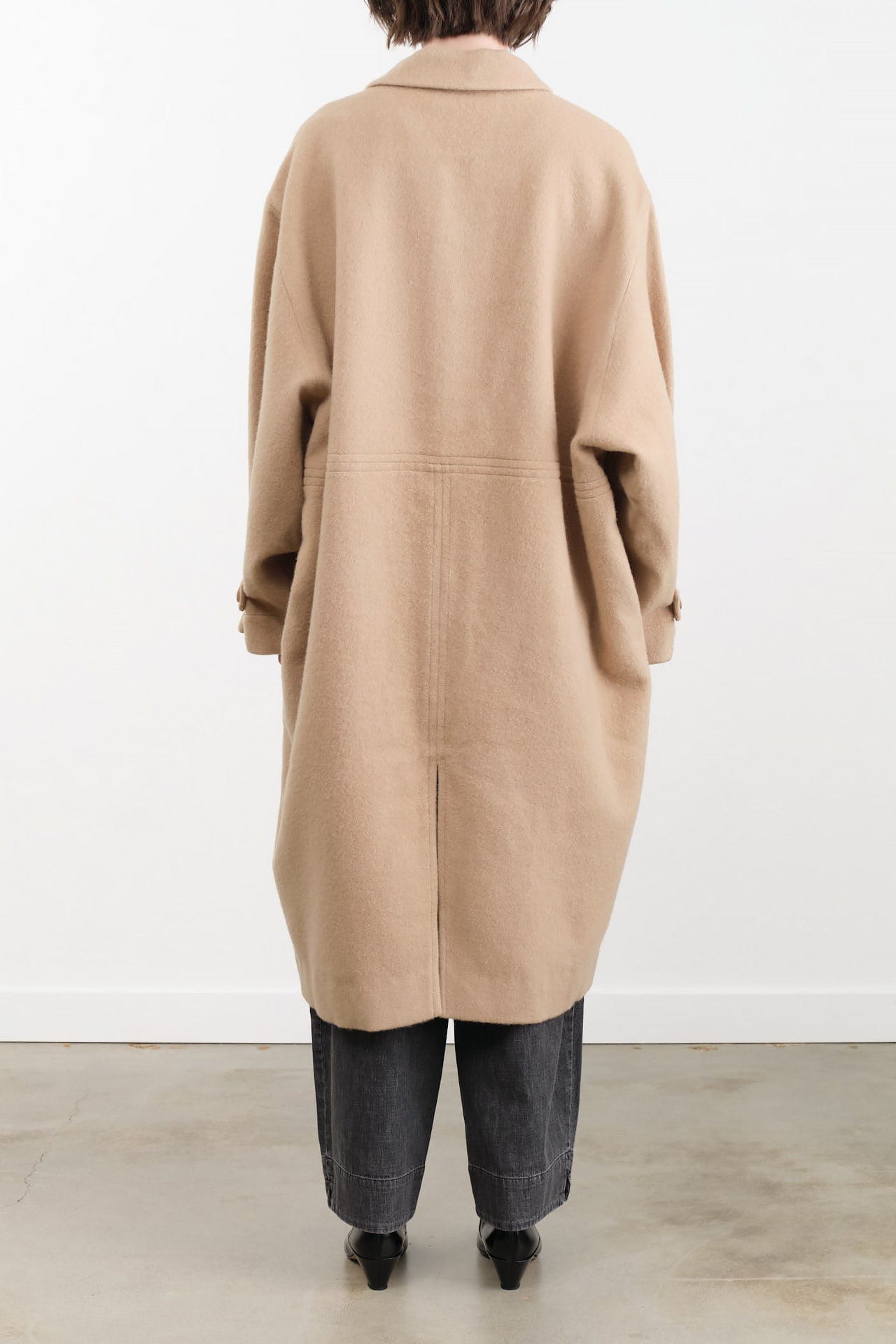 7115 by Szeki Apparel Womens Outerwear Cuffed Wool Coat in Desert Sand