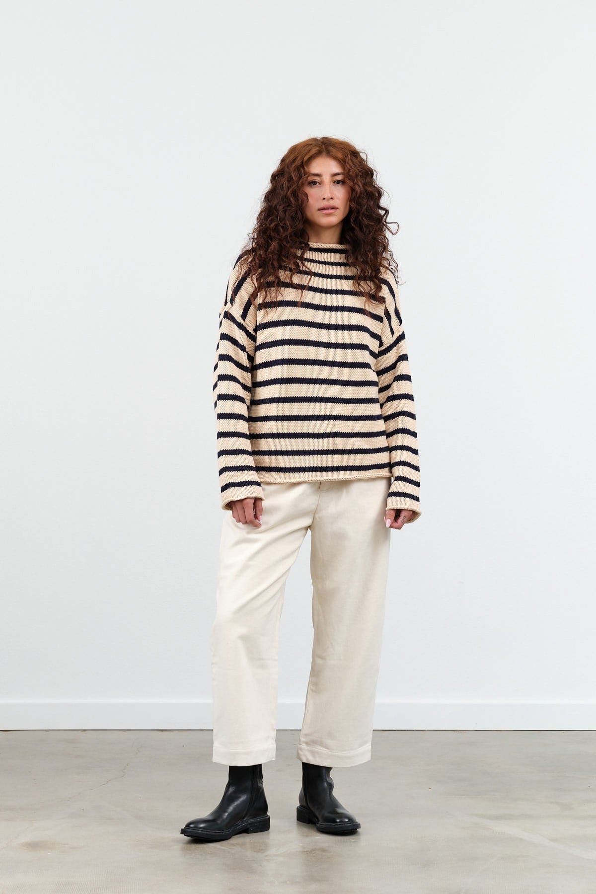 7115 by Szeki Apparel Womens Pants Fall Signature Curved Legged Trouser Off White / XSmall