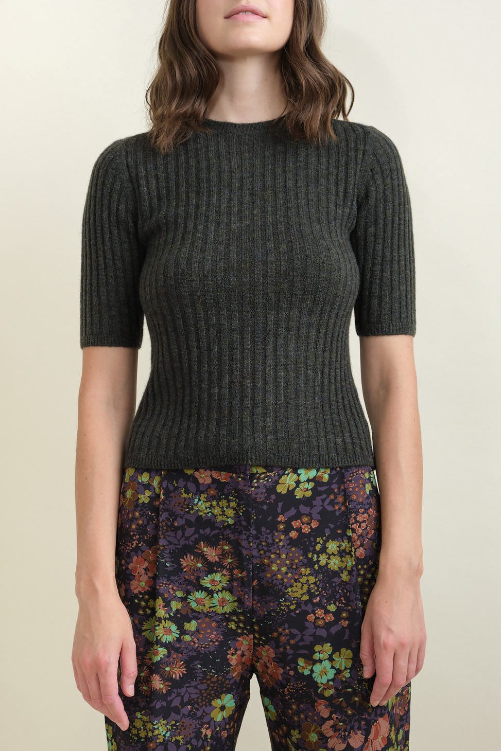 Front of Molly Ribbed Short Sleeve Sweater