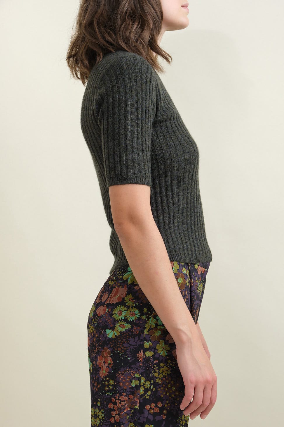 Side of Molly Ribbed Short Sleeve Sweater