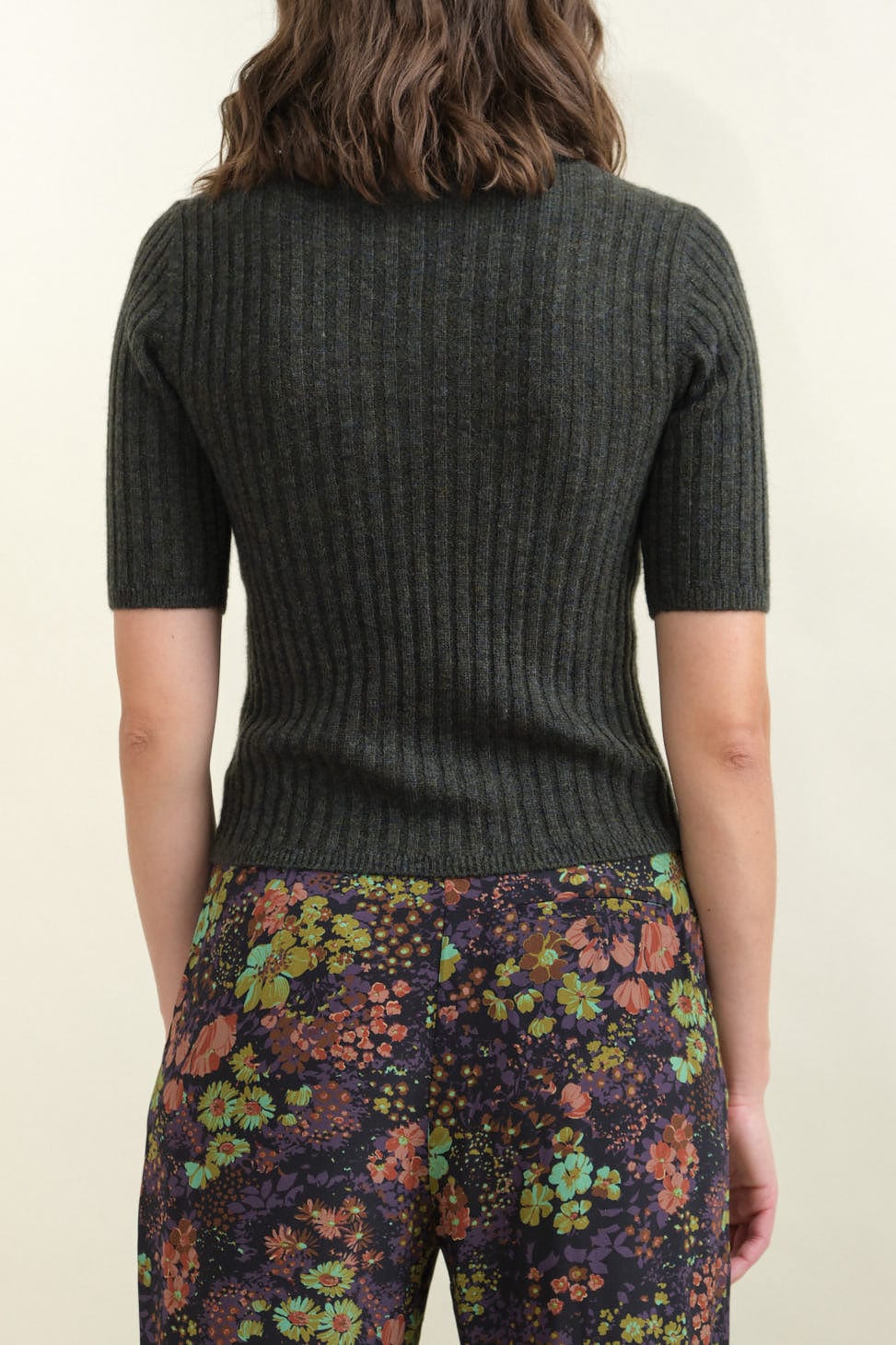 Back of Molly Ribbed Short Sleeve Sweater