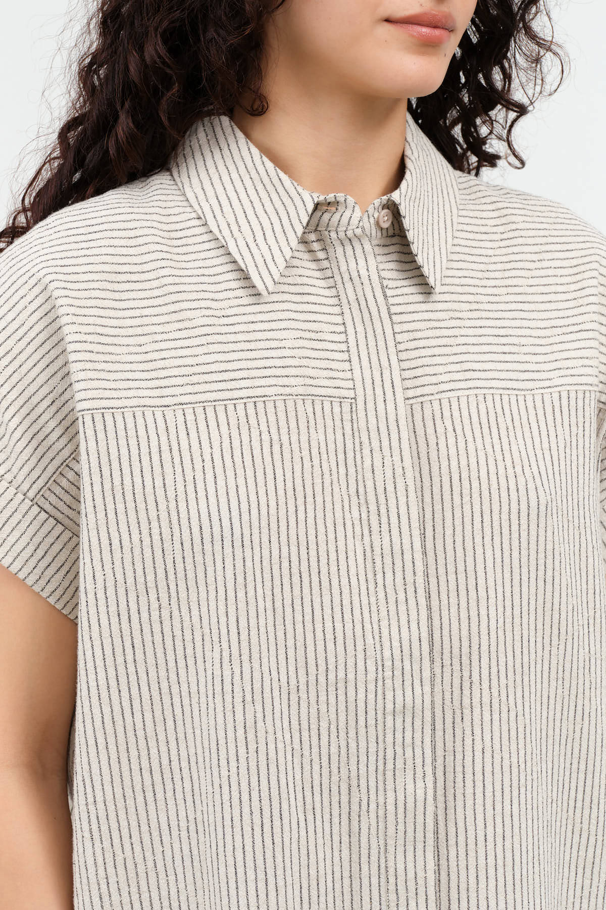 Collar view of Striped Shirt Maxi Dress