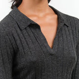 7115 by Szeki Apparel Womens Sweaters Yak V-Neck Long Sleeve Top in Charcoal