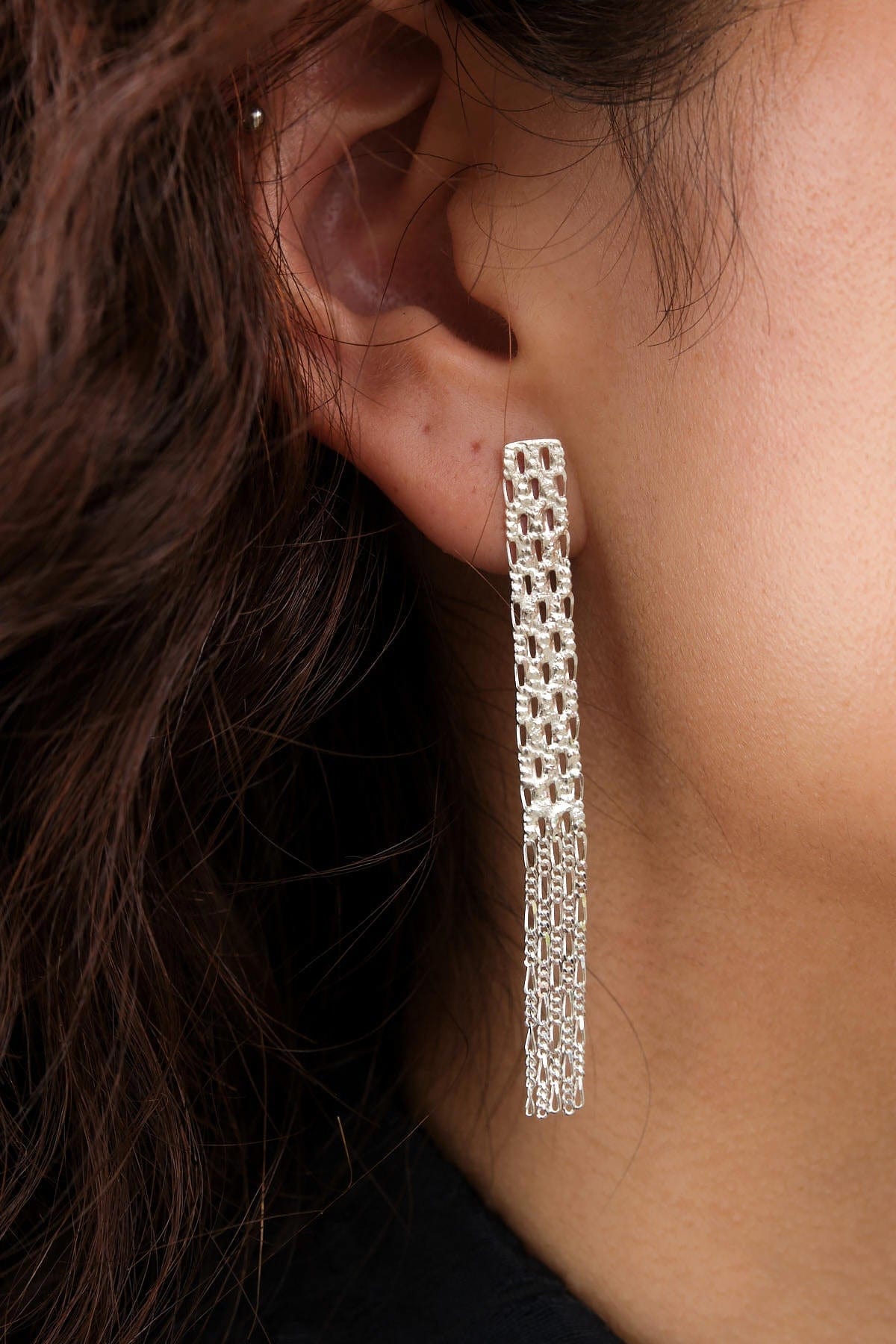 Hannah Keefe Jewelry Earrings Texture Earrings Silver / 2" L X 0.25" W