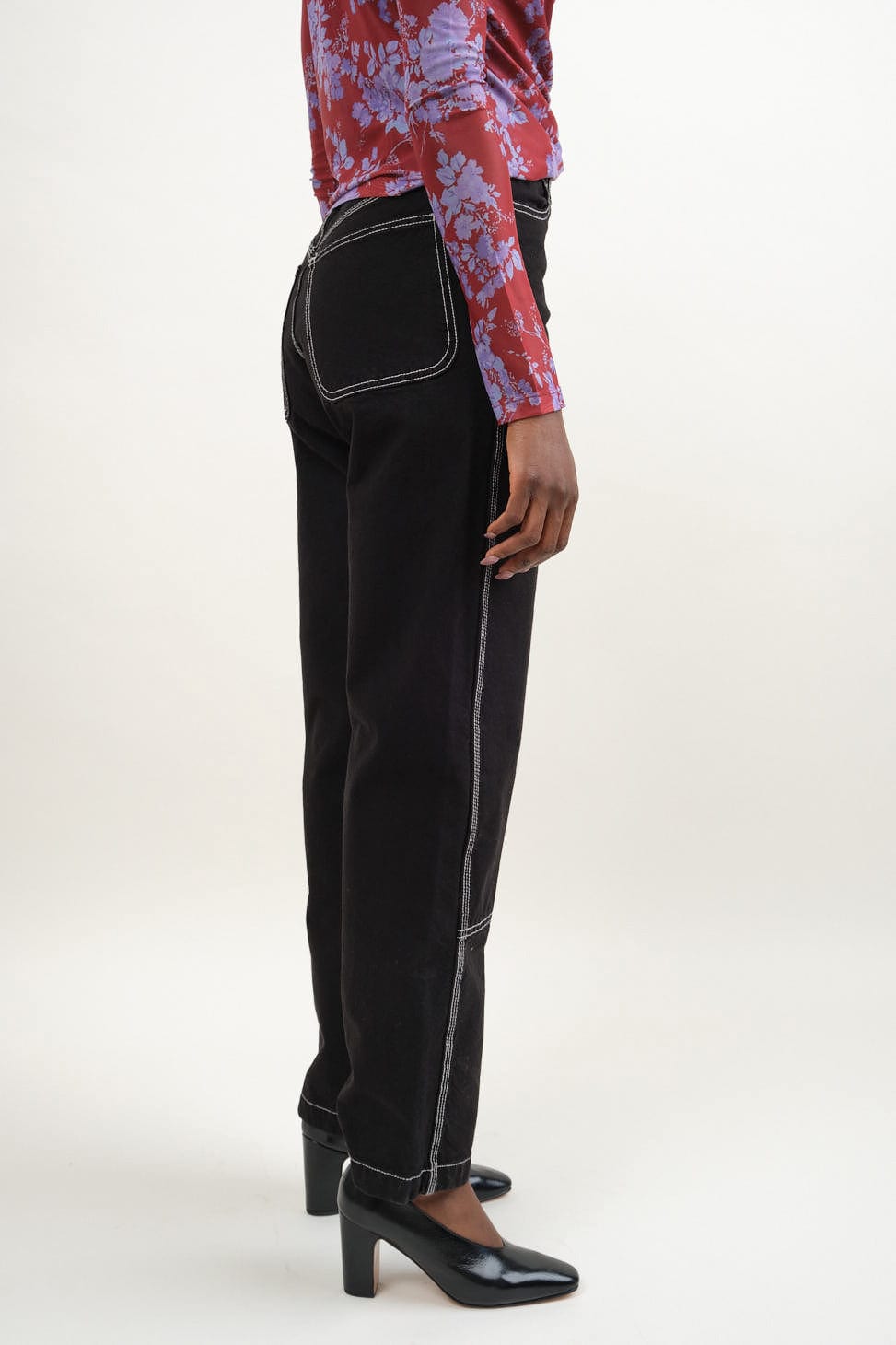 Side of Patchfront Handy Pant in Black/Natural Stitch