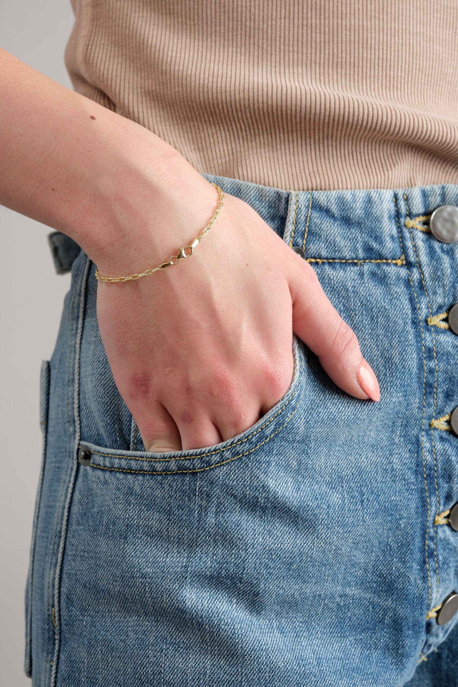 Stephanie Windsor Jewelry Bracelets Solid Baby Marine Link Bracelet 14K Yellow Gold / 7"