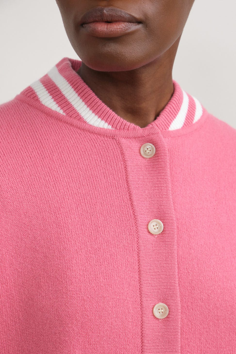 Neckline on Cashmere Jacket in Pink