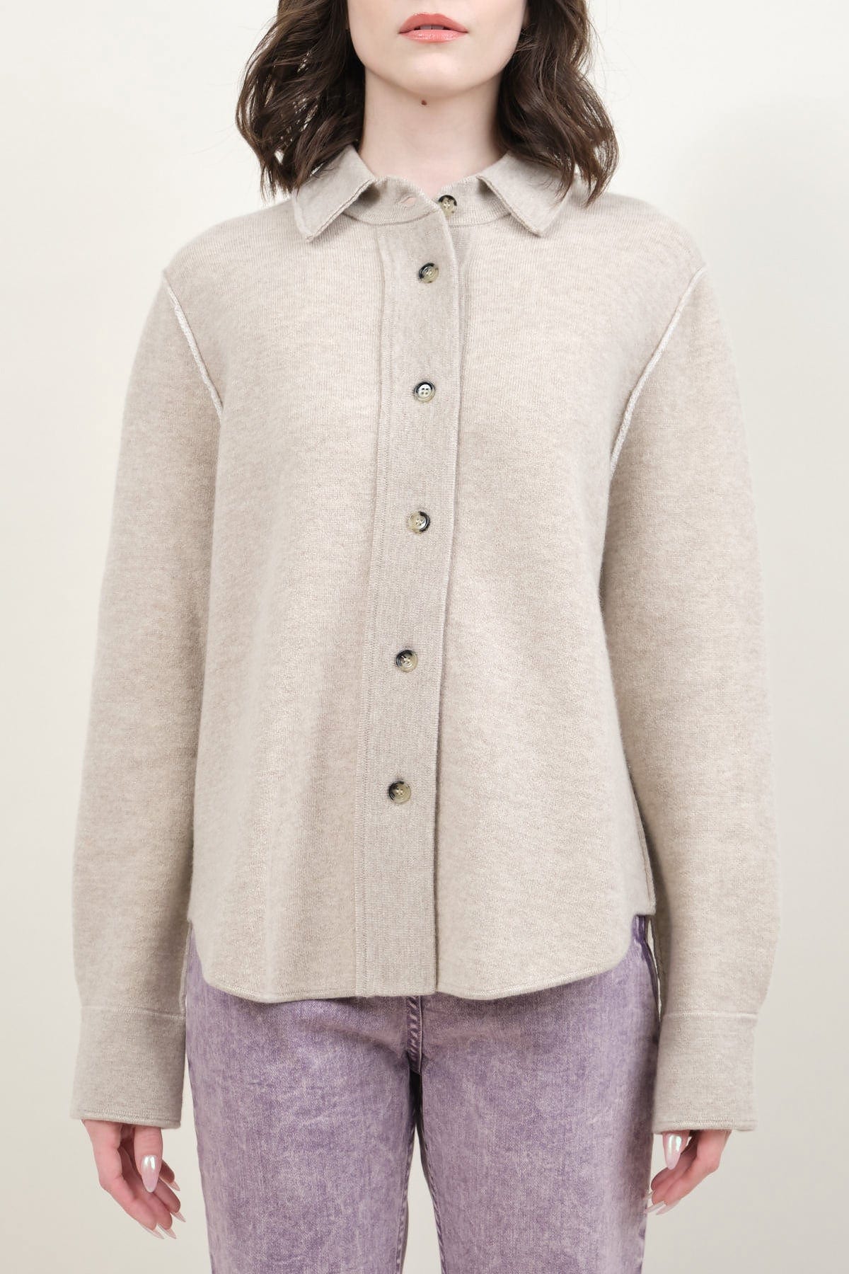 Front of Shirt Jacket in Tan