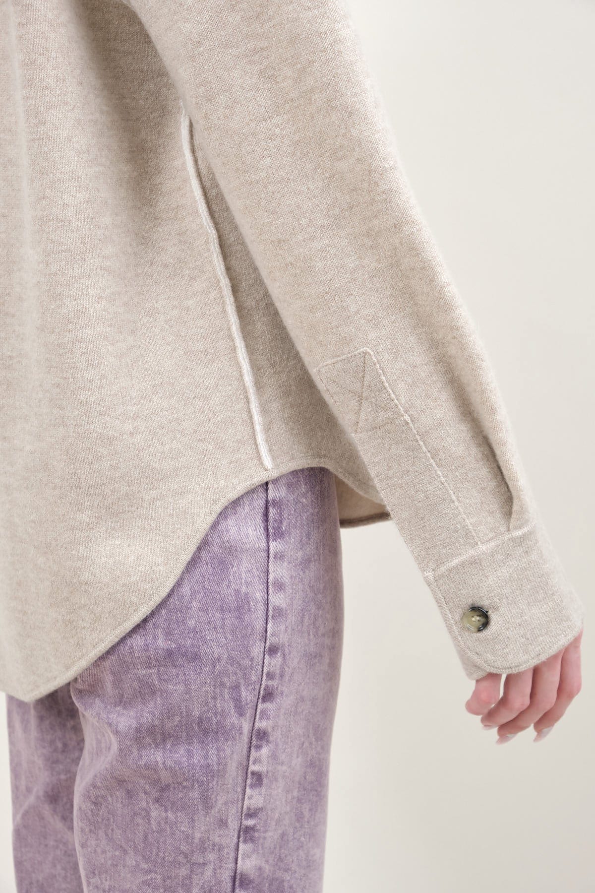 Sleeve and seam detailing on Shirt Jacket in Tan
