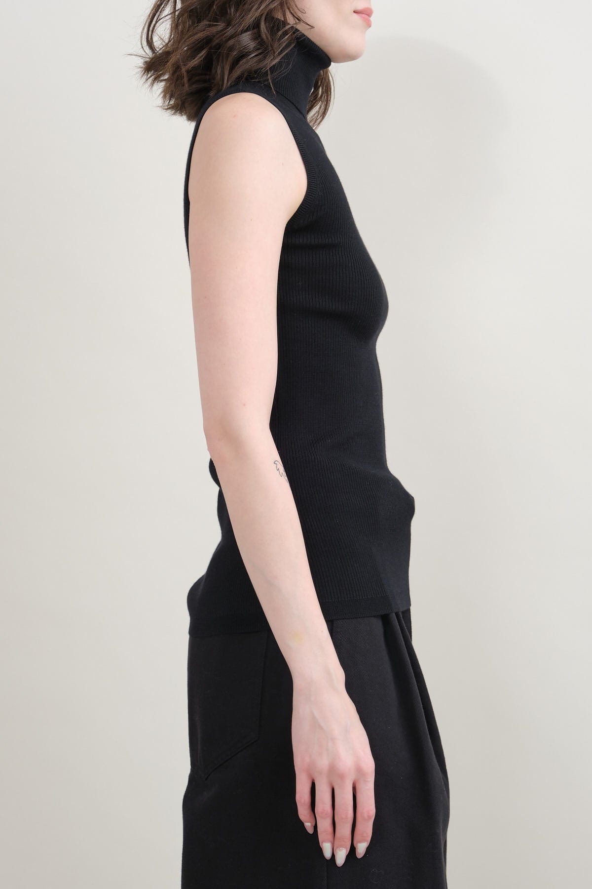 Side of Sleeveless Turtleneck Sweater