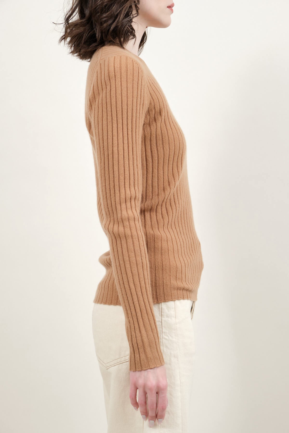 Side of Ribbed Sweater in Camel