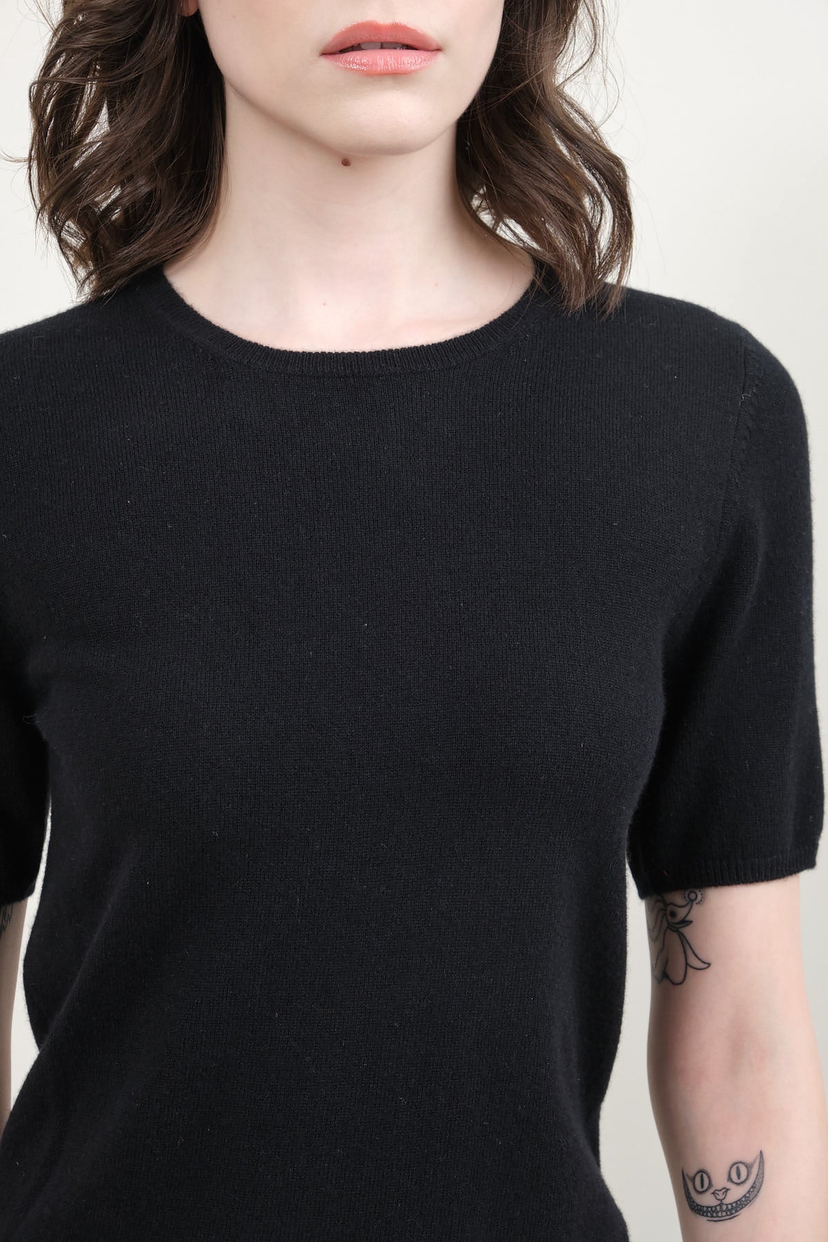 Neckline on Short Sleeve Sweater in Black