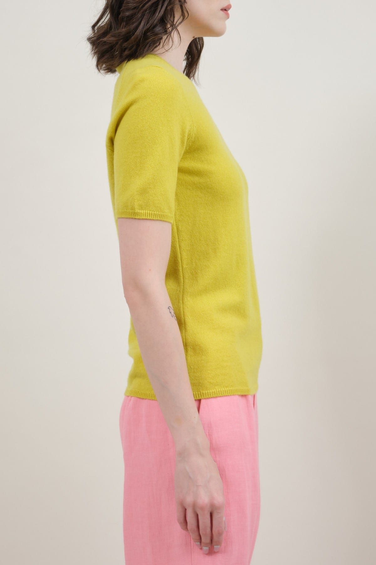 Side of Short Sleeve Sweater in Lime