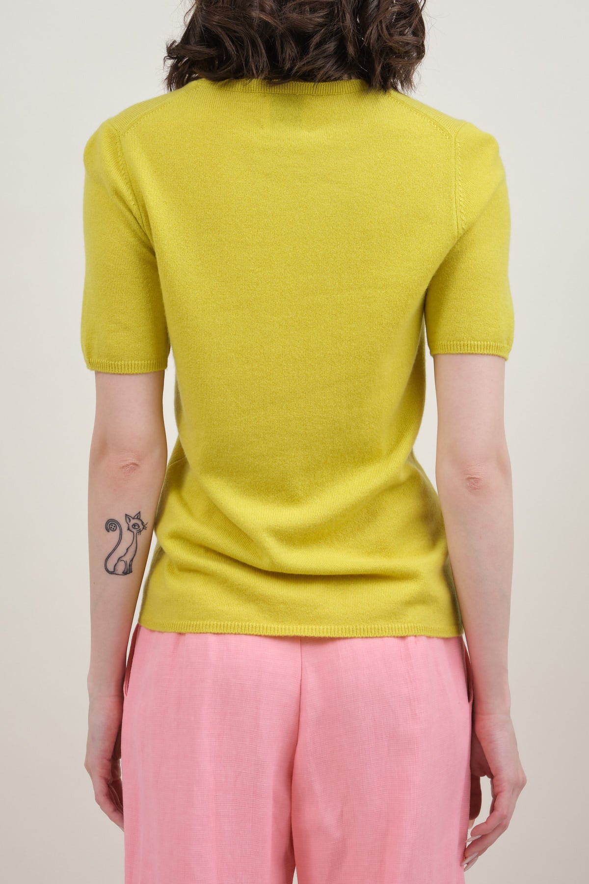 Back of Short Sleeve Sweater in Lime