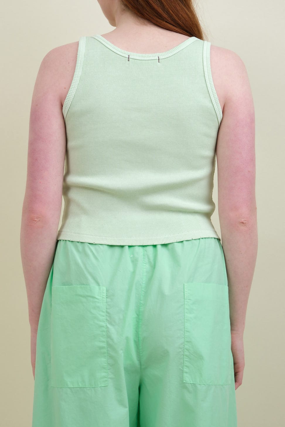 Back of Crop Rib Tank in Kiwi