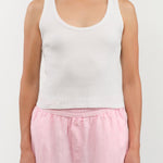 Amo Denim Apparel Womens Blouses Crop Rib Tank in White