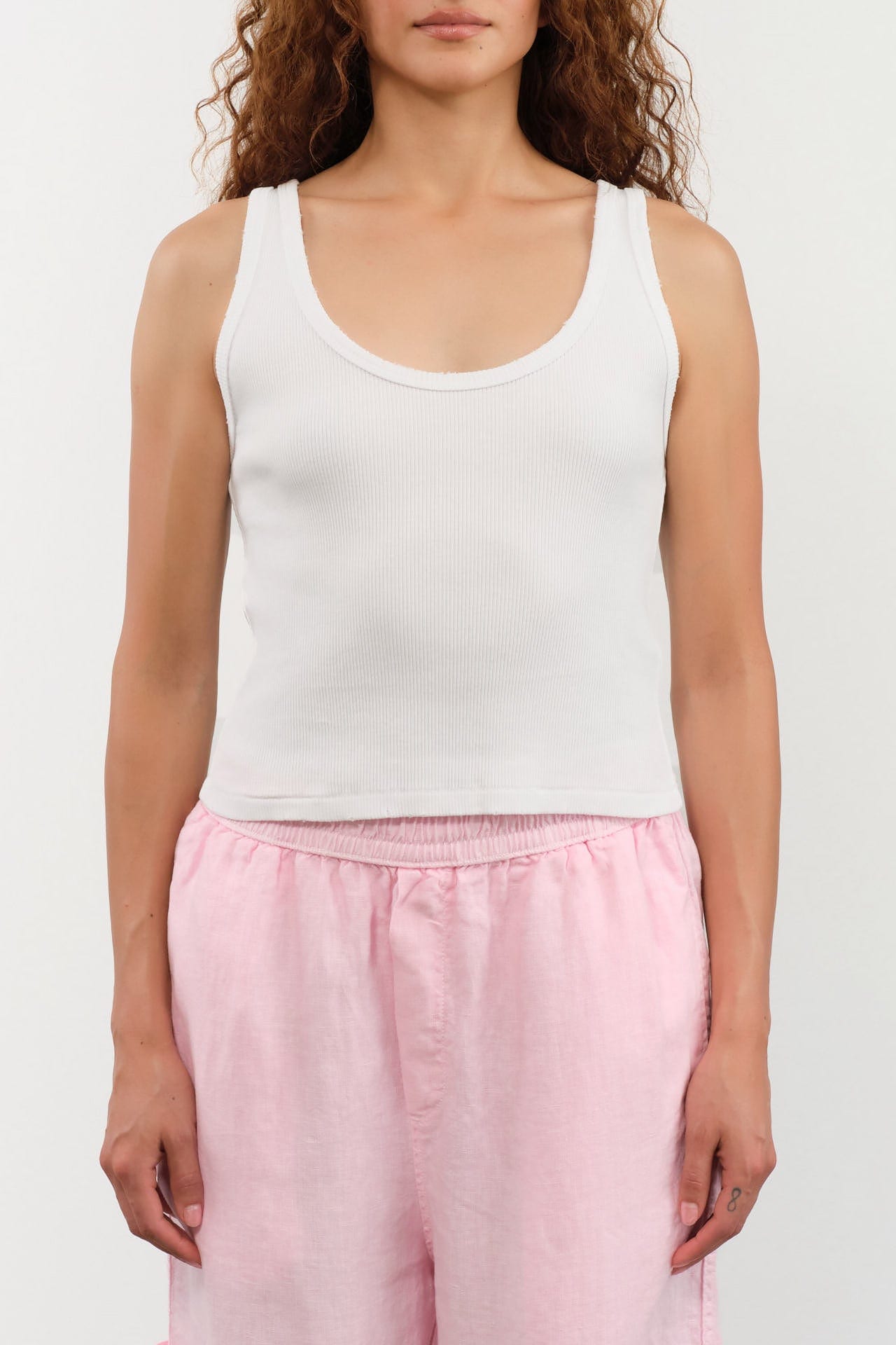 Amo Denim Apparel Womens Blouses Crop Rib Tank in White