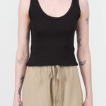 Amo Denim Apparel Womens Blouses Crop Rib Top in Black