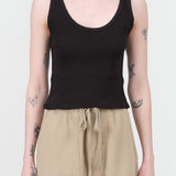 Amo Denim Apparel Womens Blouses Crop Rib Top in Black