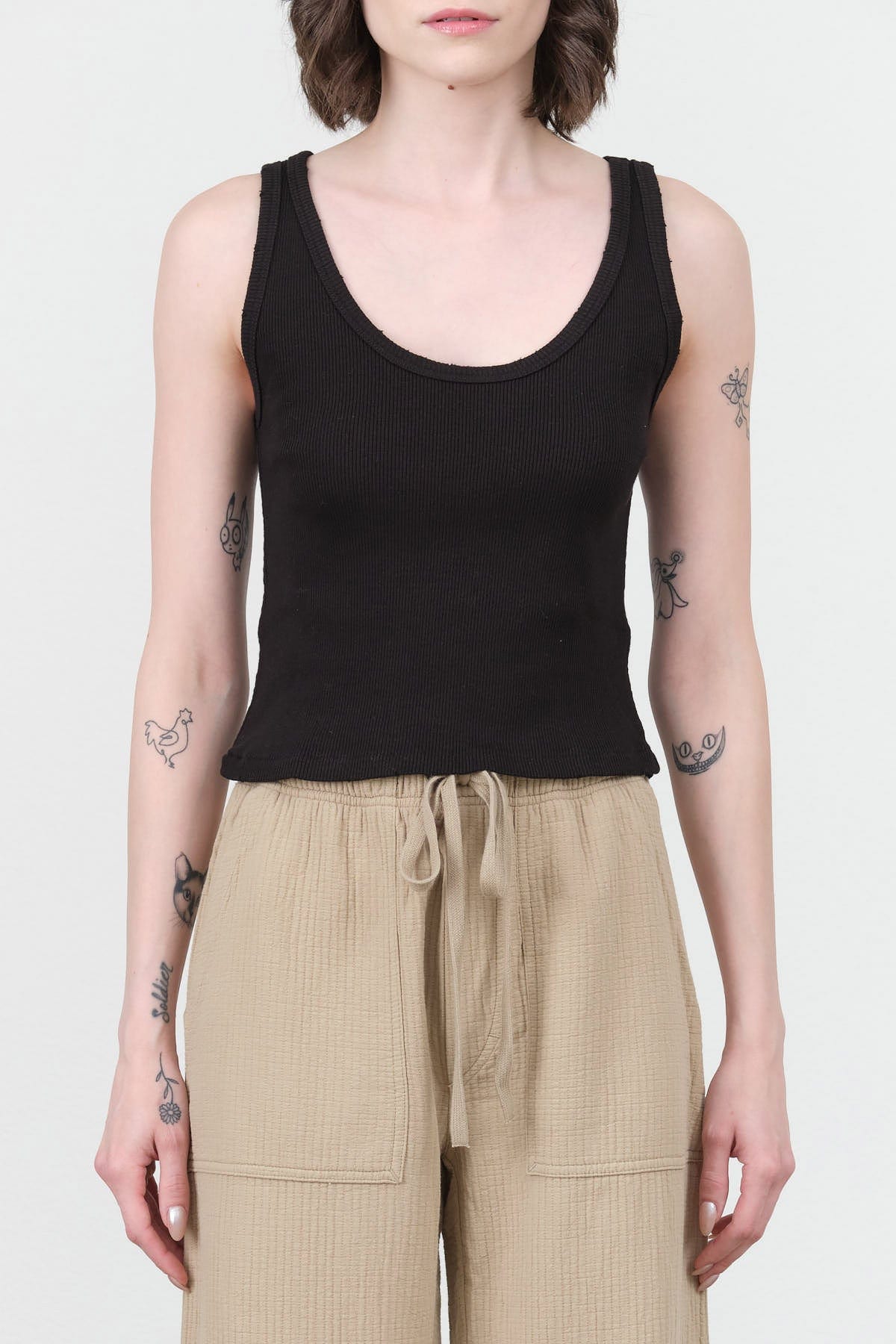 Amo Denim Apparel Womens Blouses Crop Rib Top in Black