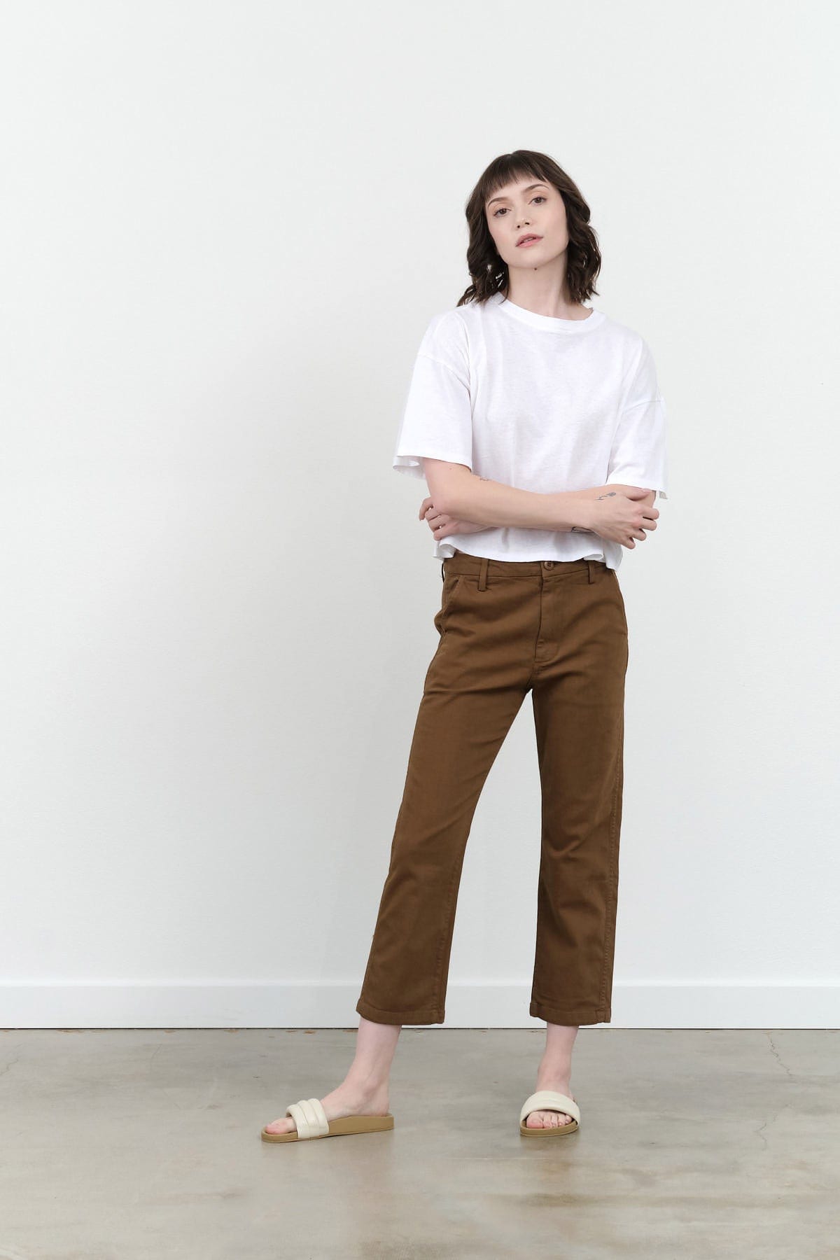 Amo Denim Apparel Womens Pants Easy Trouser Relaxed Crop Straight Walnut / 24