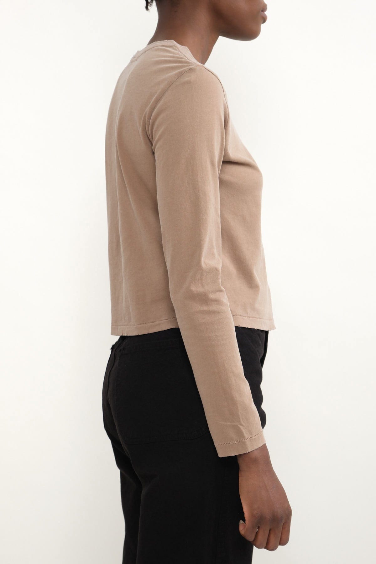 Side of L/S Babe Tee in Silt