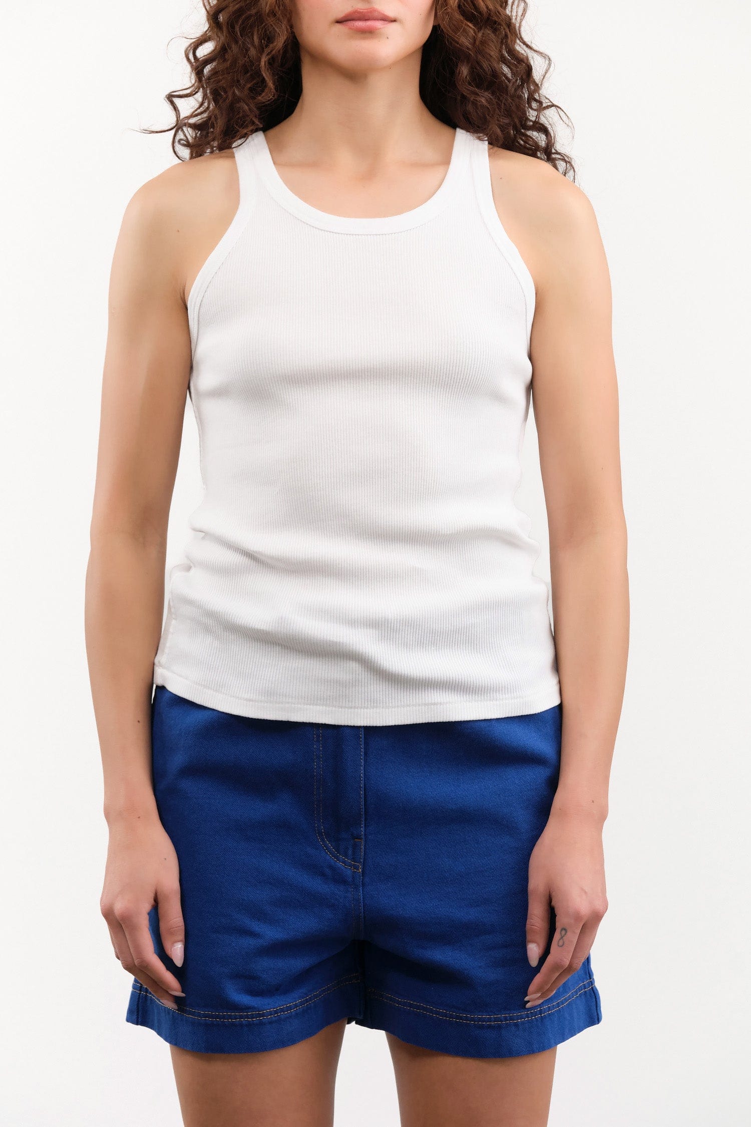 Amo Denim Apparel Womens Tees Long Rib Tank in White