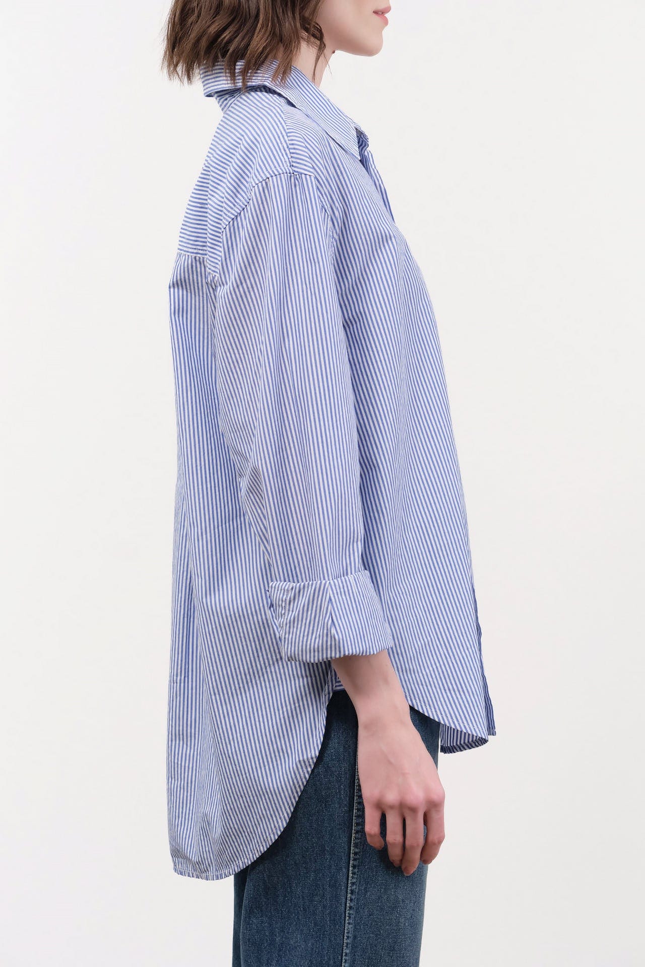 Amo Denim Apparel Womens Blouses Ruth Oversized Shirt in Blue Multi Stripe
