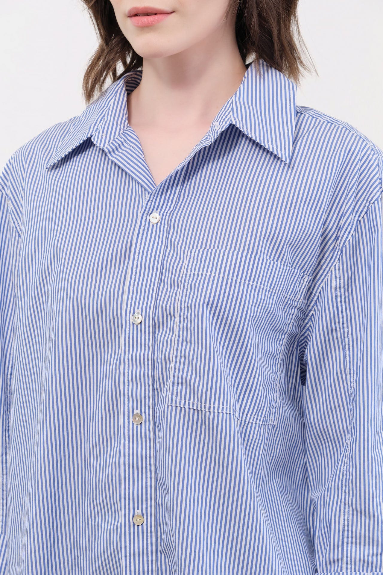 Amo Denim Apparel Womens Blouses Ruth Oversized Shirt in Blue Multi Stripe