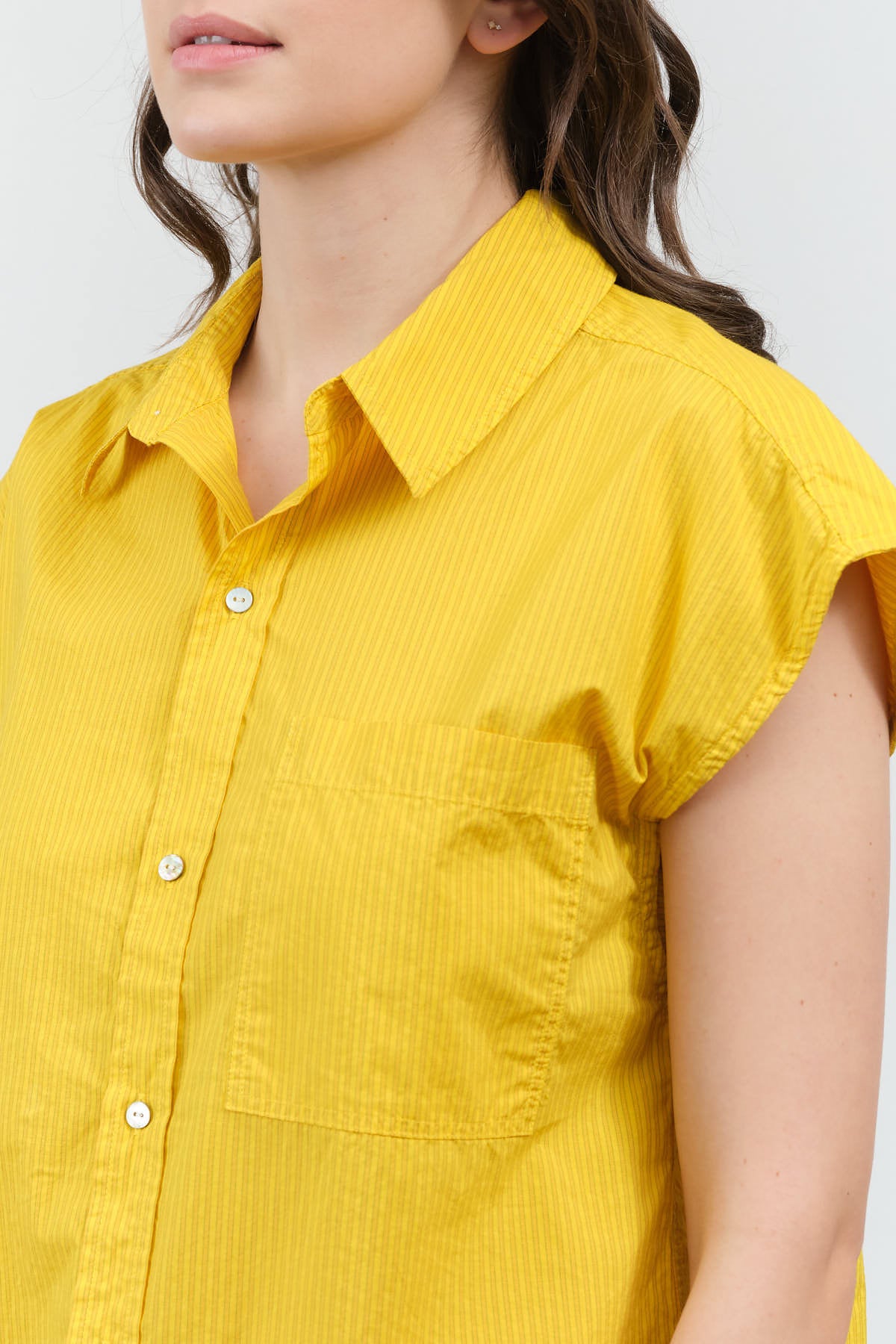 Collar view of Ruth Sleeveless Shirt in Lemon