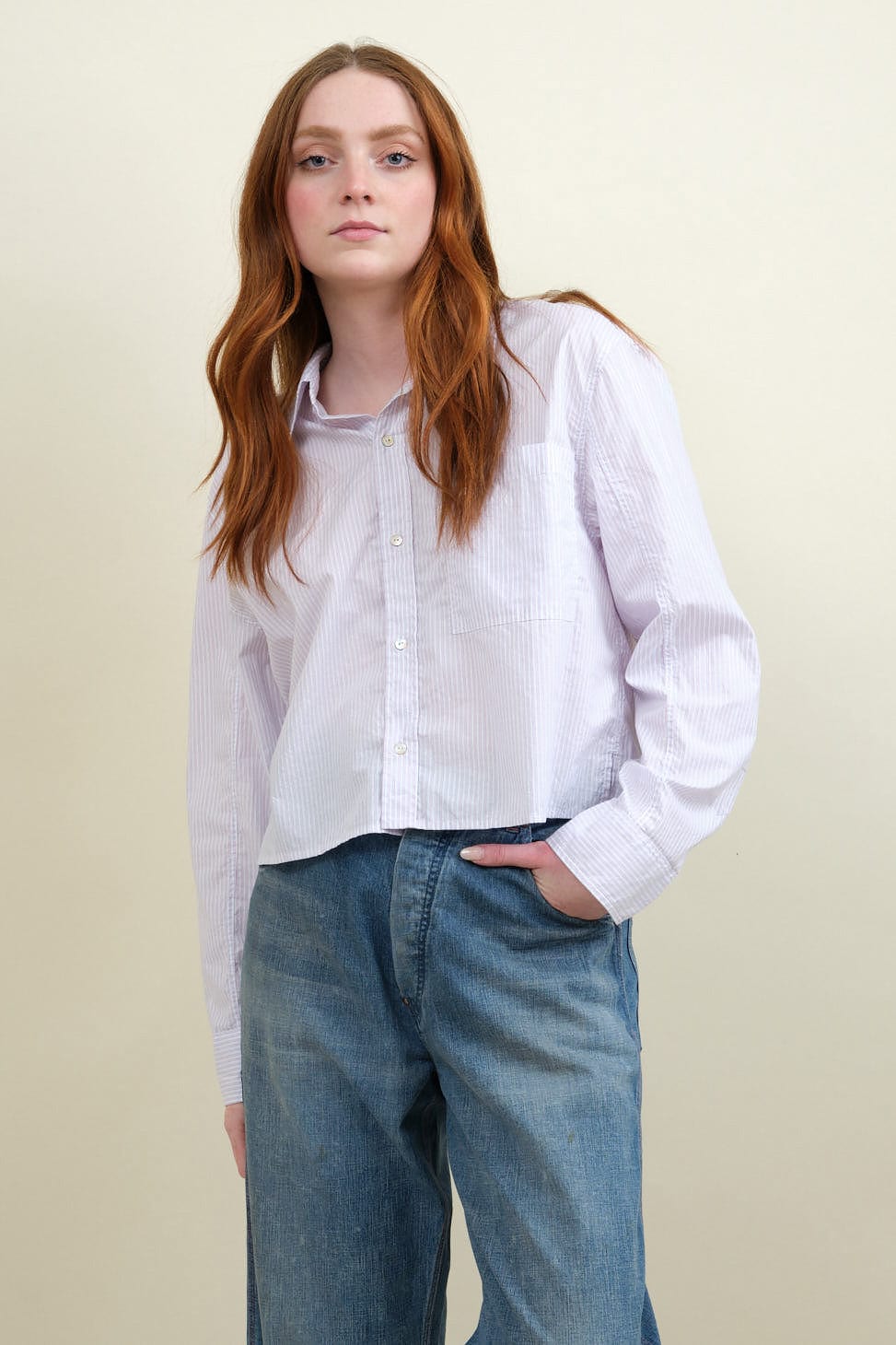 Ruth Stripe Crop Shirt in Blushing Stripe