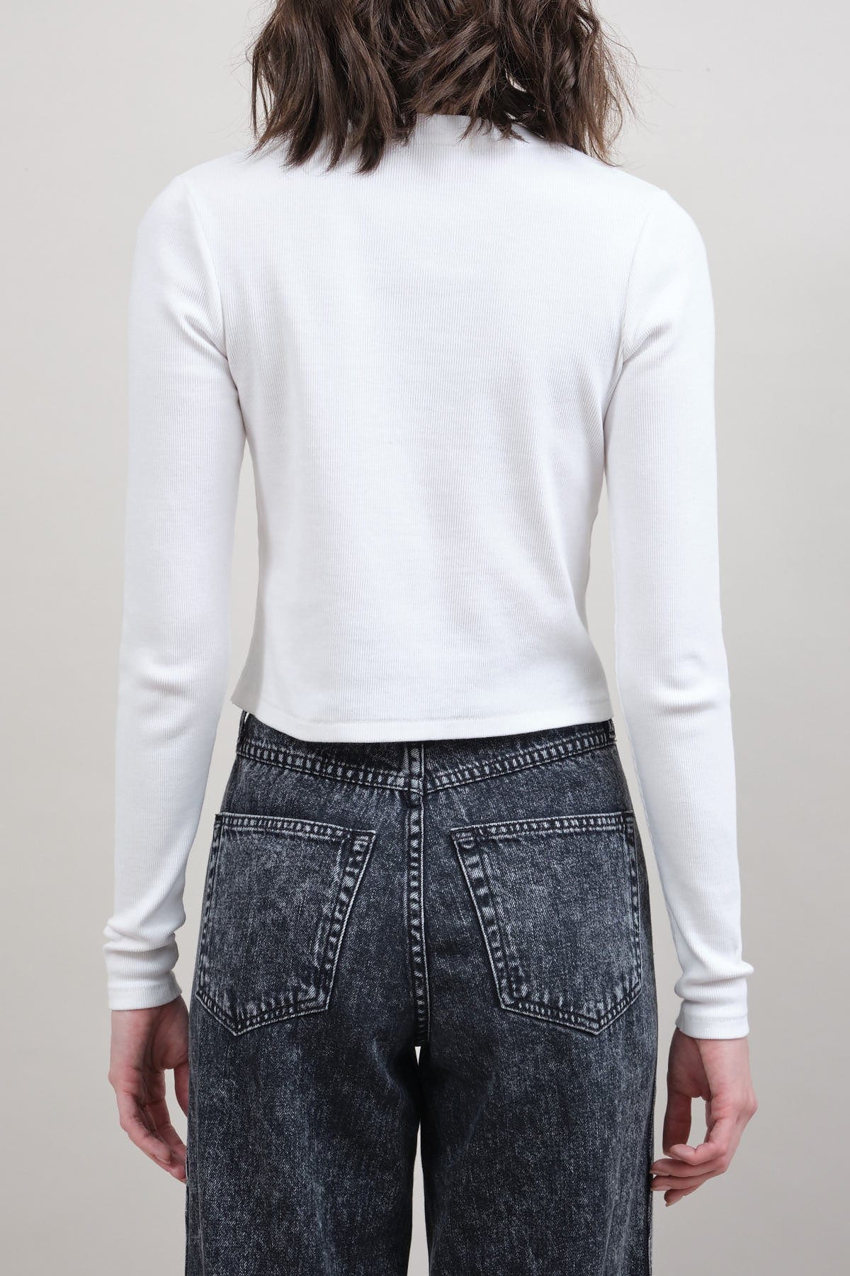 Back of Sassy Rib Henley Top in White
