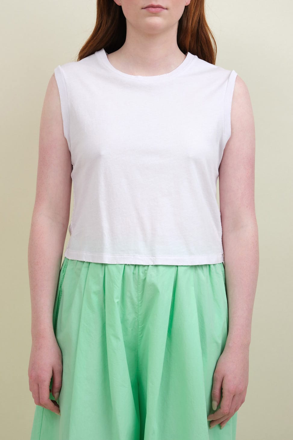 Front of Sleeveless Babe Tee in Blush