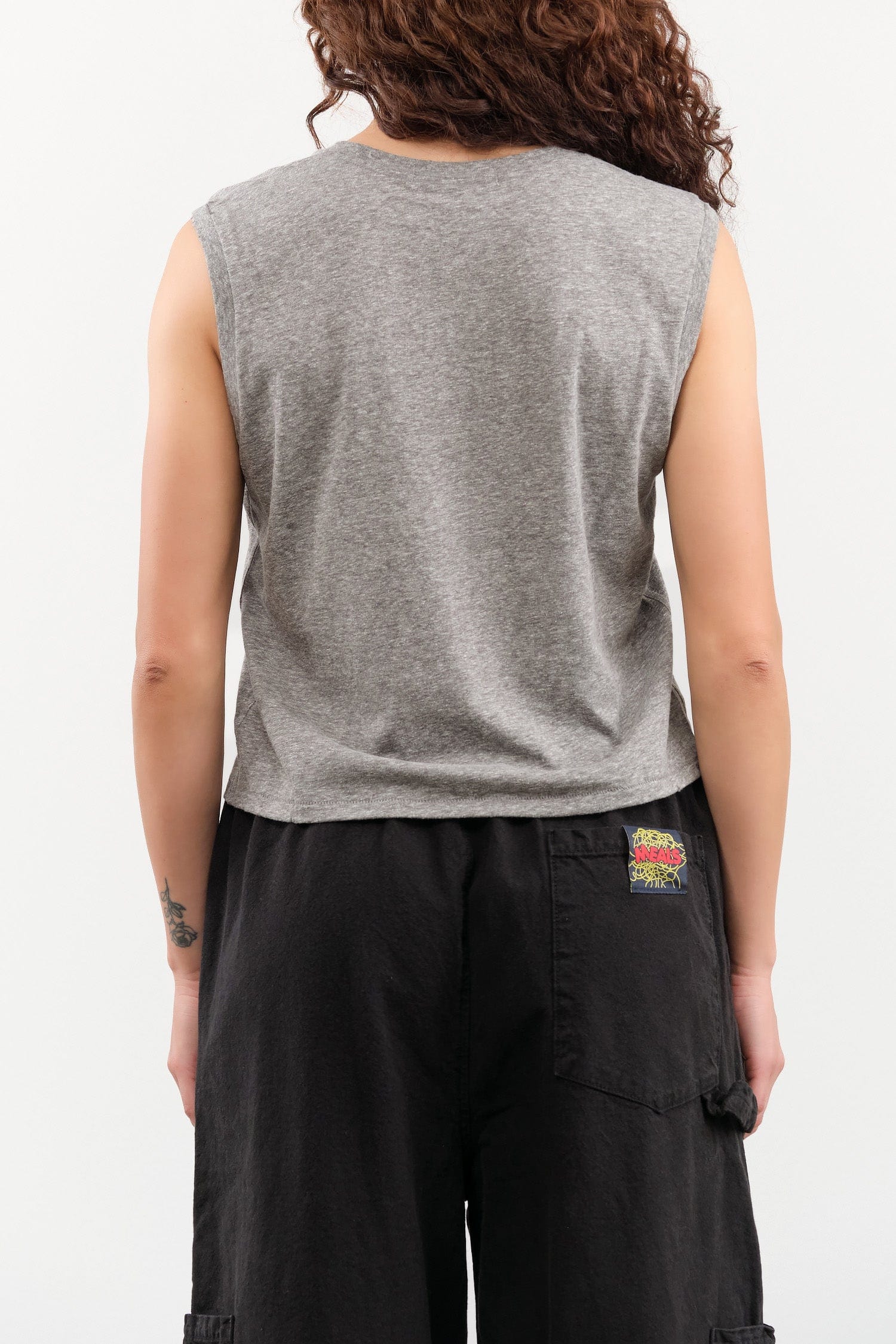 Amo Denim Apparel Womens Tees Sleeveless Babe Tee in Heather Grey