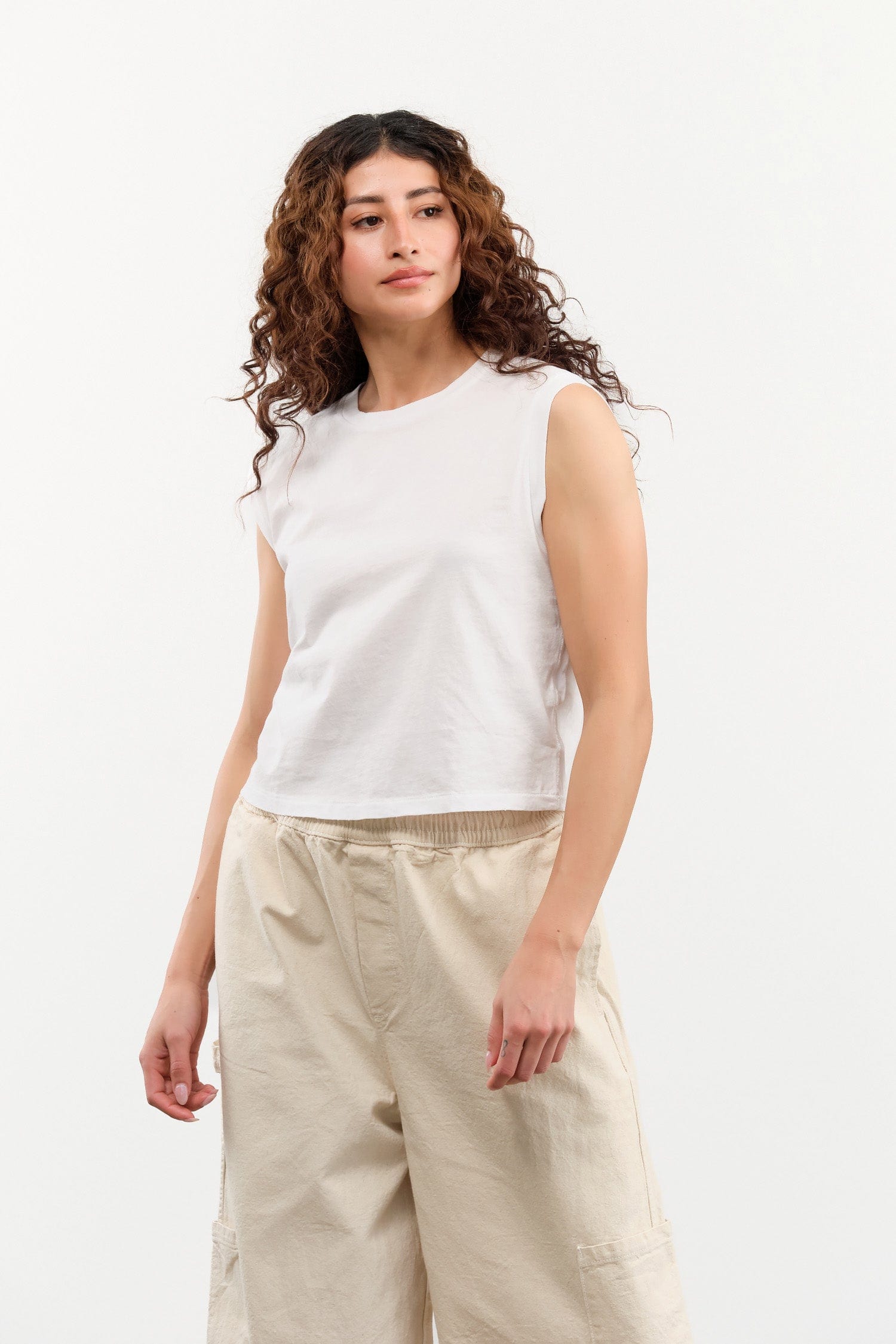 Amo Denim Apparel Womens Tees Sleeveless Babe Tee in White