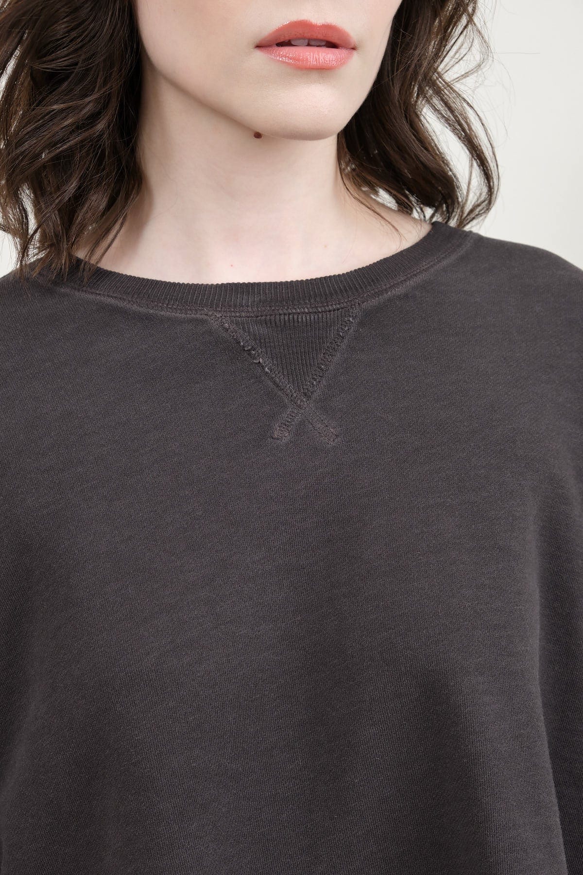 Neckline on Lovebird Crew in Vintage Black
