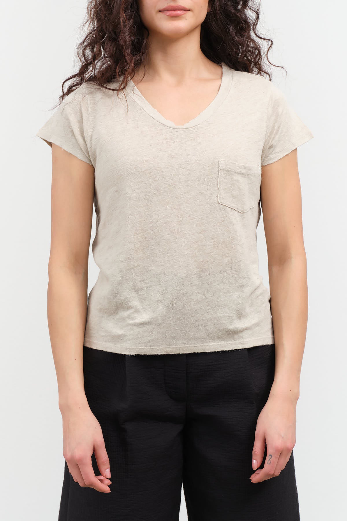 Front view of Sweetness V-Neck Tee in Pumice