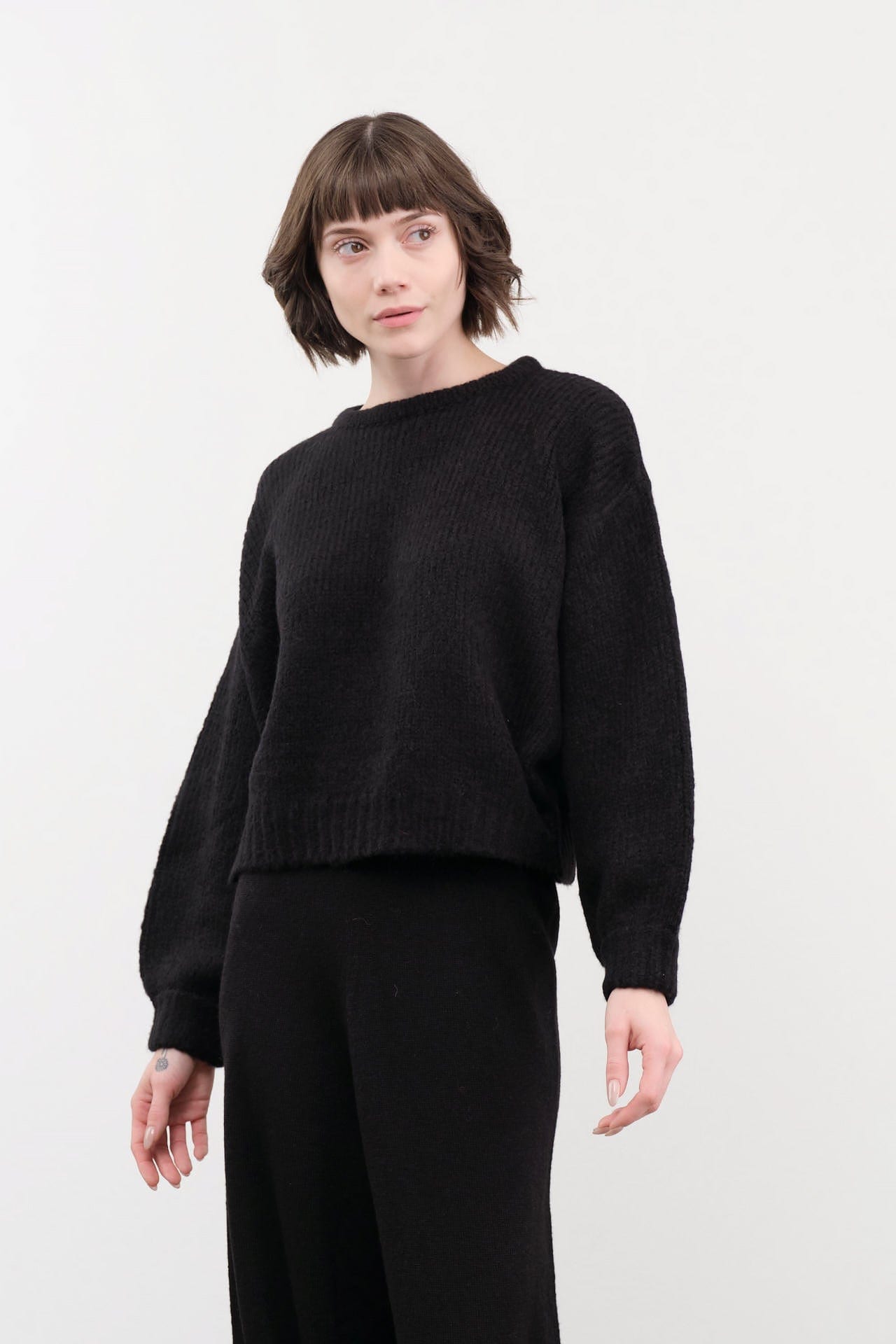 Atelier Delphine Apparel Womens Sweaters Balloon Sleeve Sweater in Black