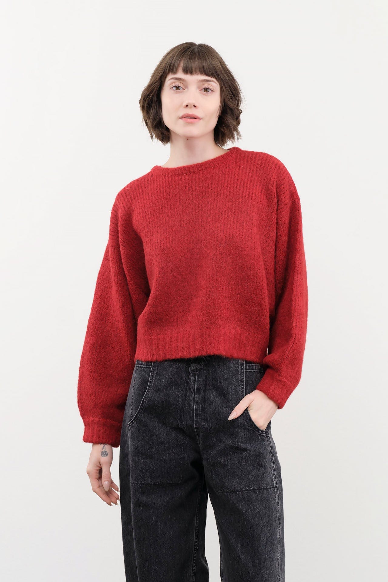 Atelier Delphine Apparel Womens Sweaters Balloon Sleeve Sweater in Burgundy