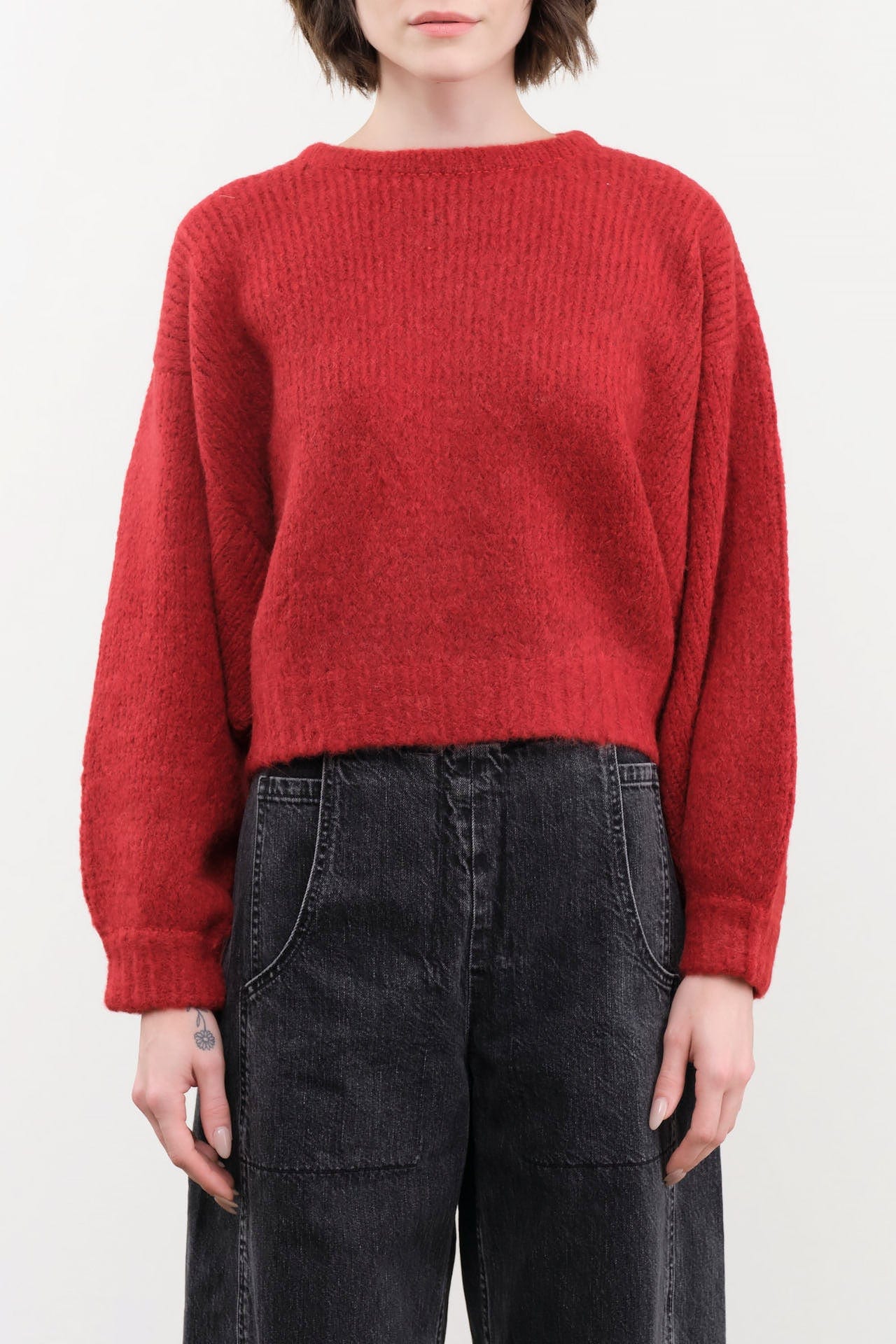 Atelier Delphine Apparel Womens Sweaters Balloon Sleeve Sweater in Burgundy