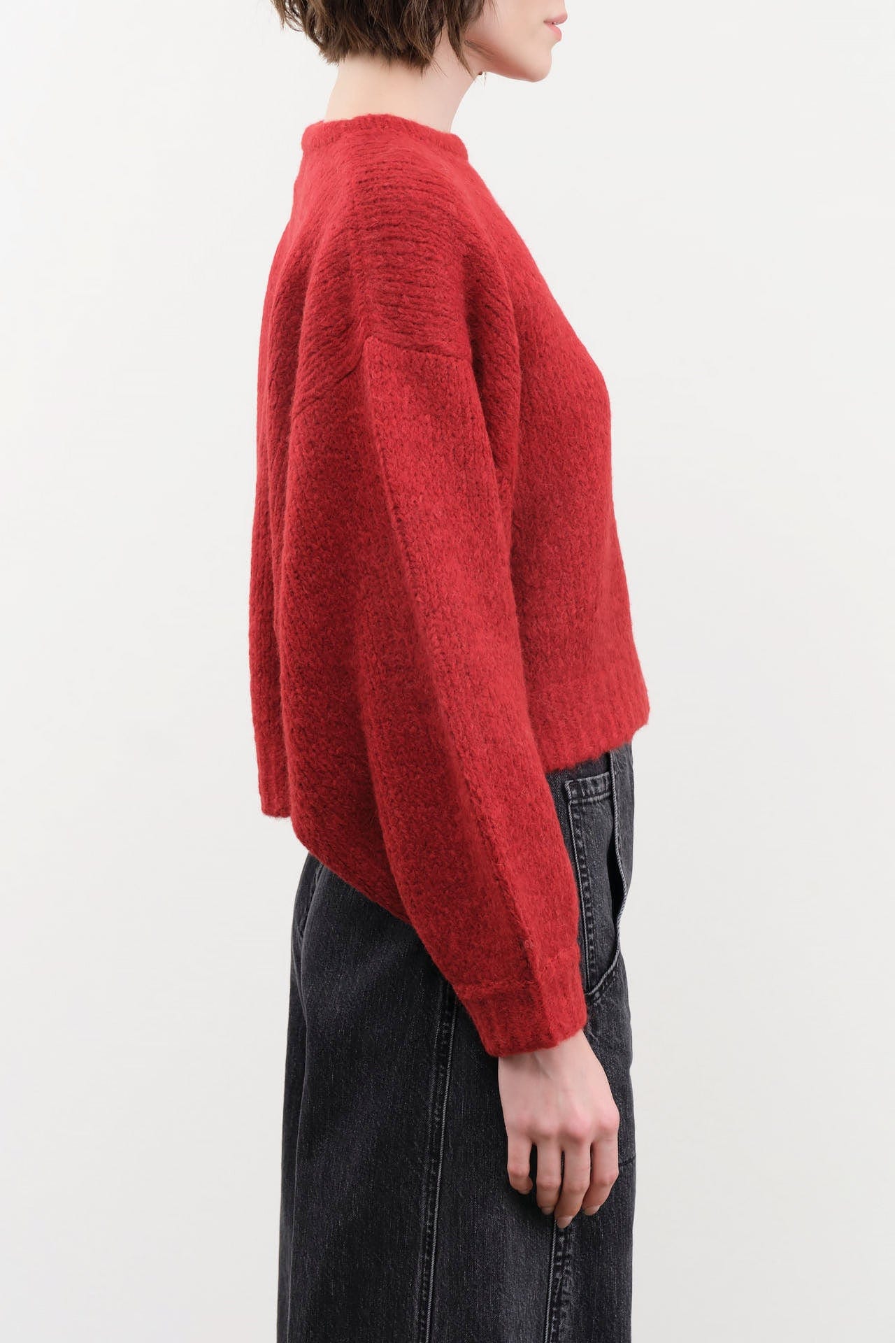 Atelier Delphine Apparel Womens Sweaters Balloon Sleeve Sweater in Burgundy