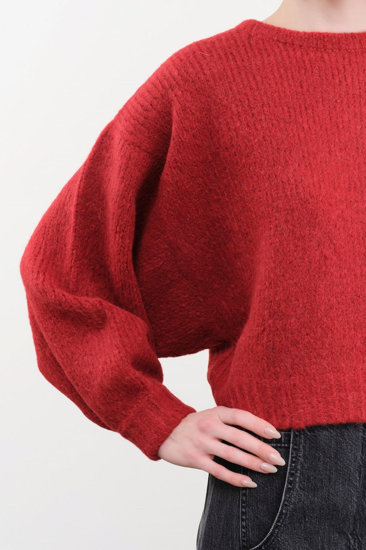 Atelier Delphine Apparel Womens Sweaters Balloon Sleeve Sweater in Burgundy